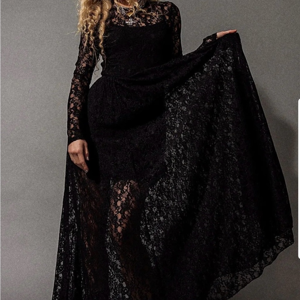 Dressed in LALA Black Lace Long Sleeve Dress (Spellbound Lace Maxi Dress)